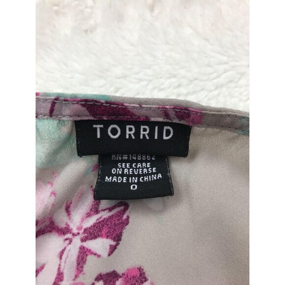 Torrid Floral Chiffon Blouse 0 0X Gray Purple Ruffle Shirt - Picture 3 of 6